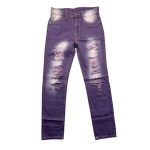 Kids Purple Distressed Ripped Slim Fit Jeans Size 12 Streetwear Style Grunge